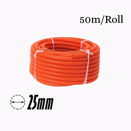 25mm PVC Corrugated Conduit Duct Heavy Duct Orange UV - 50mtr/Roll