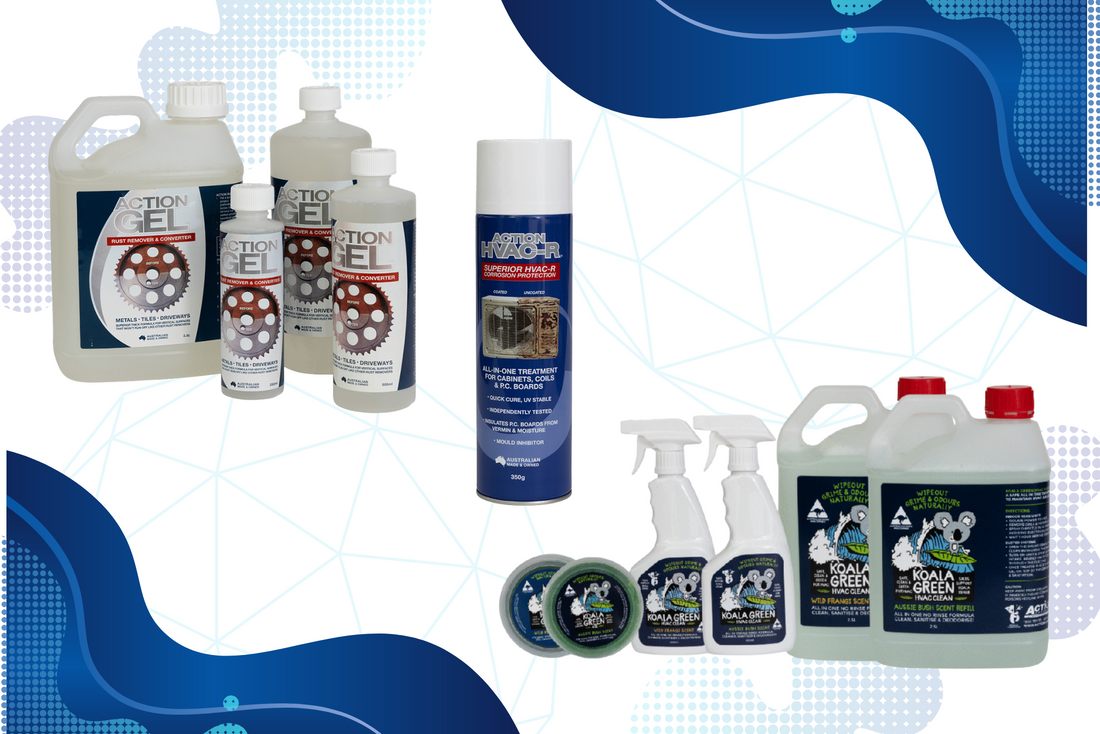 Action gel, HVAC-R Action Clear Aerosol, Koala Green Aussie Bush