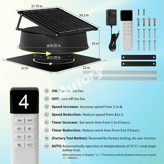 AUTORY | Solar Roof Ventilation Fan | Wireless Power with Remote Control