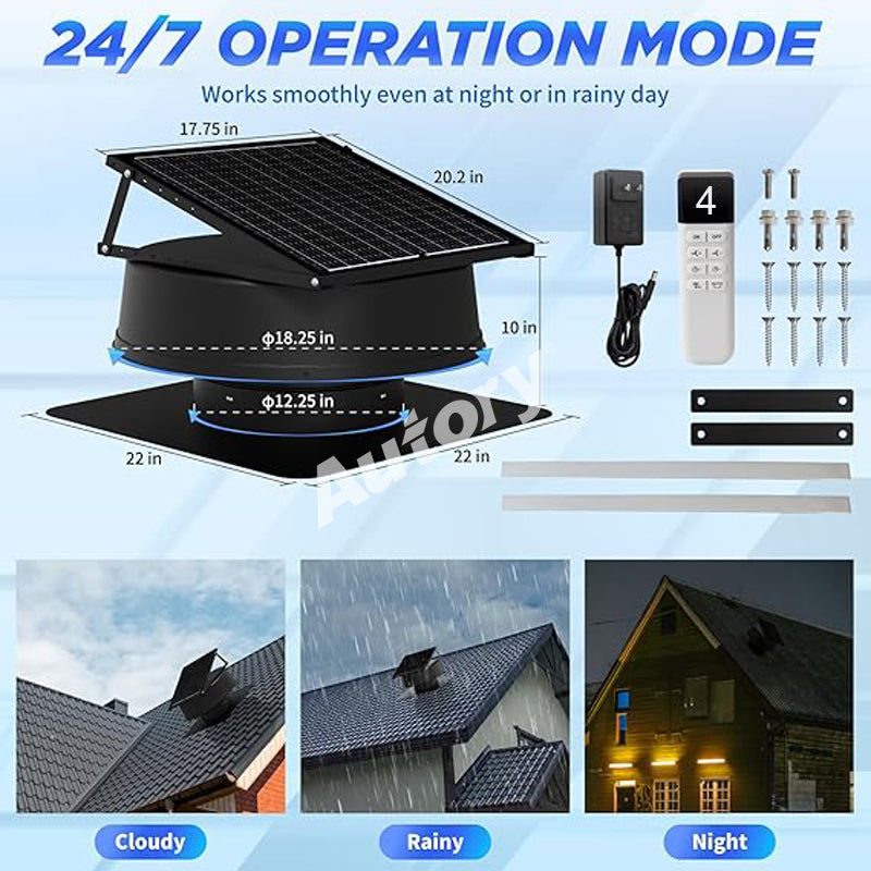 AUTORY | Solar Roof Ventilation Fan | Wireless Power with Remote Control