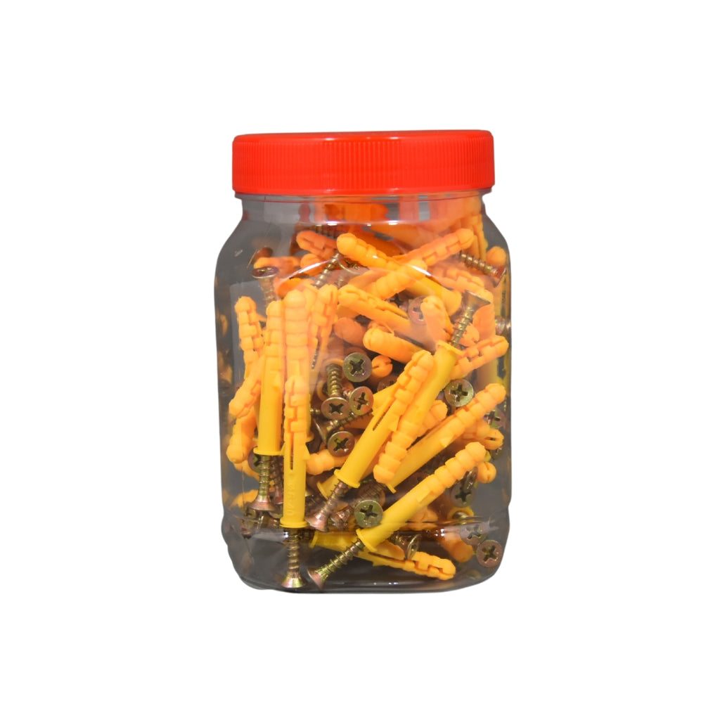 Yellow anchor and screw in a jar