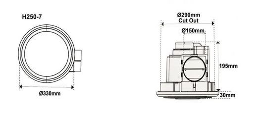 290mm Exhaust  Fan Round Without Light Dimension