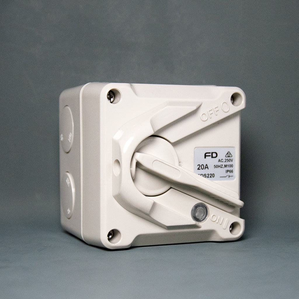 Lockable Mini Weather Protected Isolator Switch 2 Pole 20A Star Sparky Direct