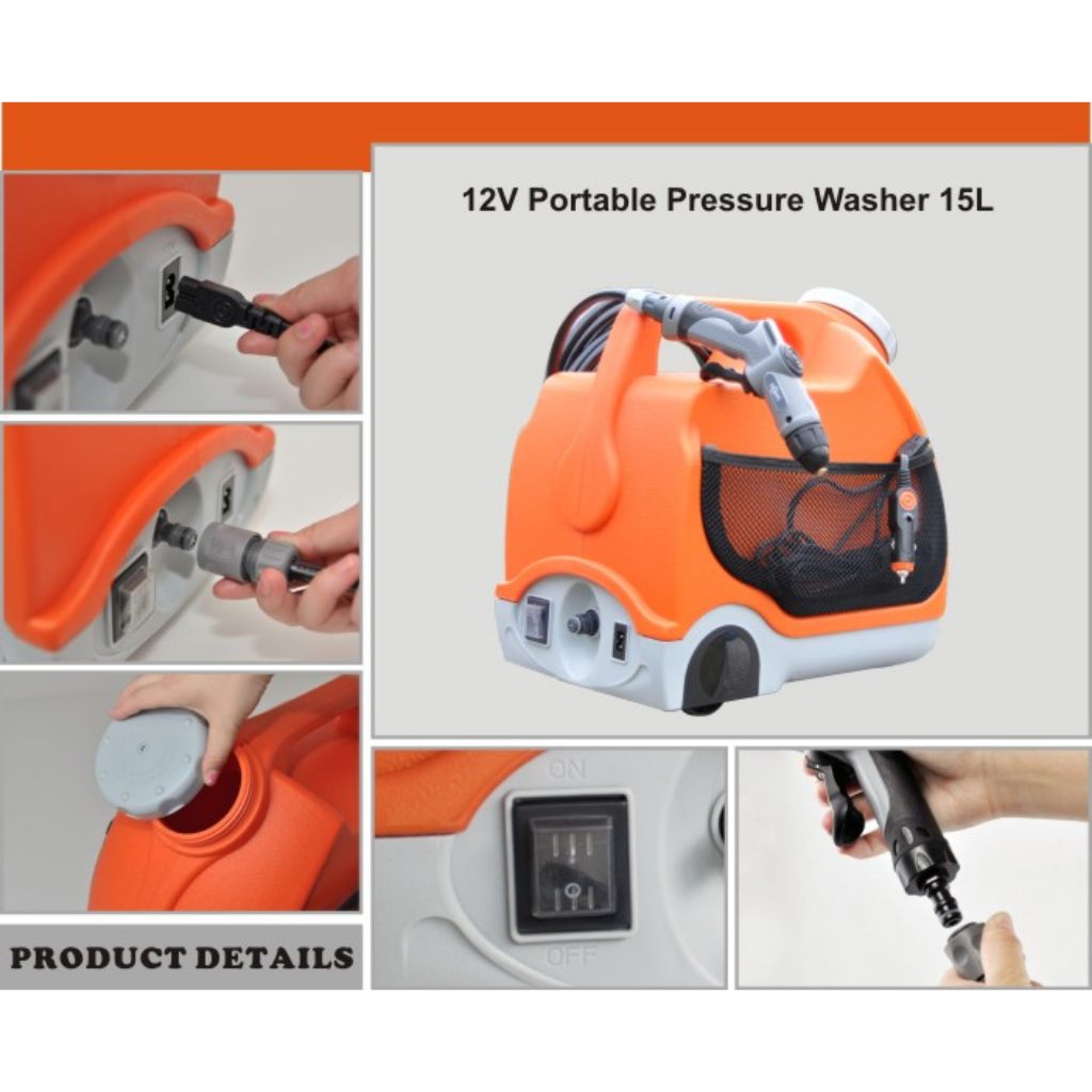Portable Water Pressure AirCon/Car Cleaner - Rechargeable Battery torch 15L 12V