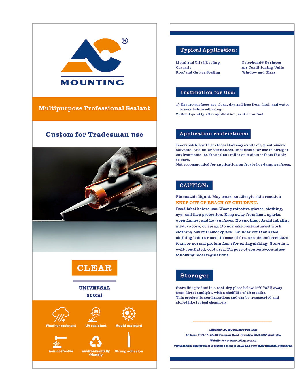 Multi-purpose Professional Sealant | 300ML | Mould Resistant