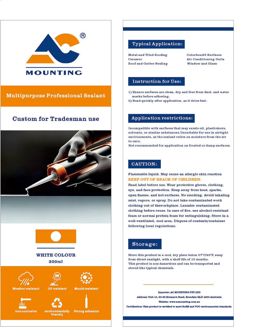 Multi-purpose Professional Sealant | 300ML | Mould Resistant