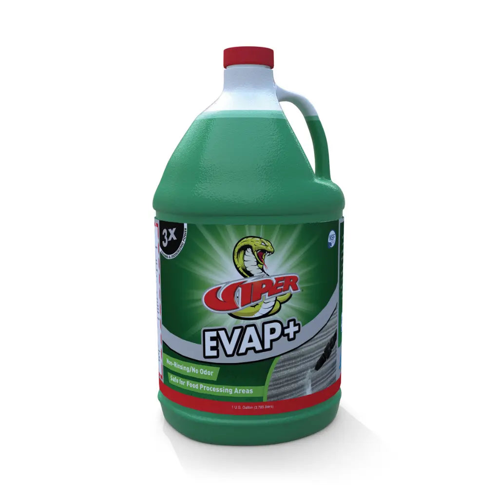 A gallon jug of VIPER EVAP+ weed killer with a green body, red cap, and a green and white label featuring the VIPER snake logo.