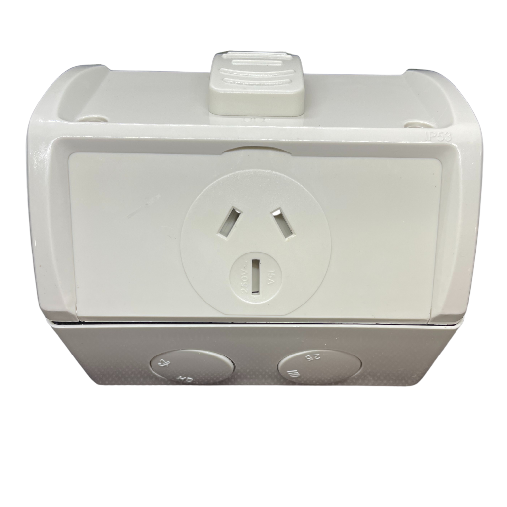 IP53 Single Outdoor Weatherproof Switched PowerPoint GPO Outlet 15A,250V - Star Sparky Direct
