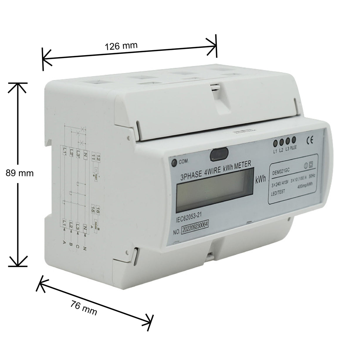 3 Phase 4 Wire 100amp Din Rail Kilowatt Hour Meter Digital  LCD