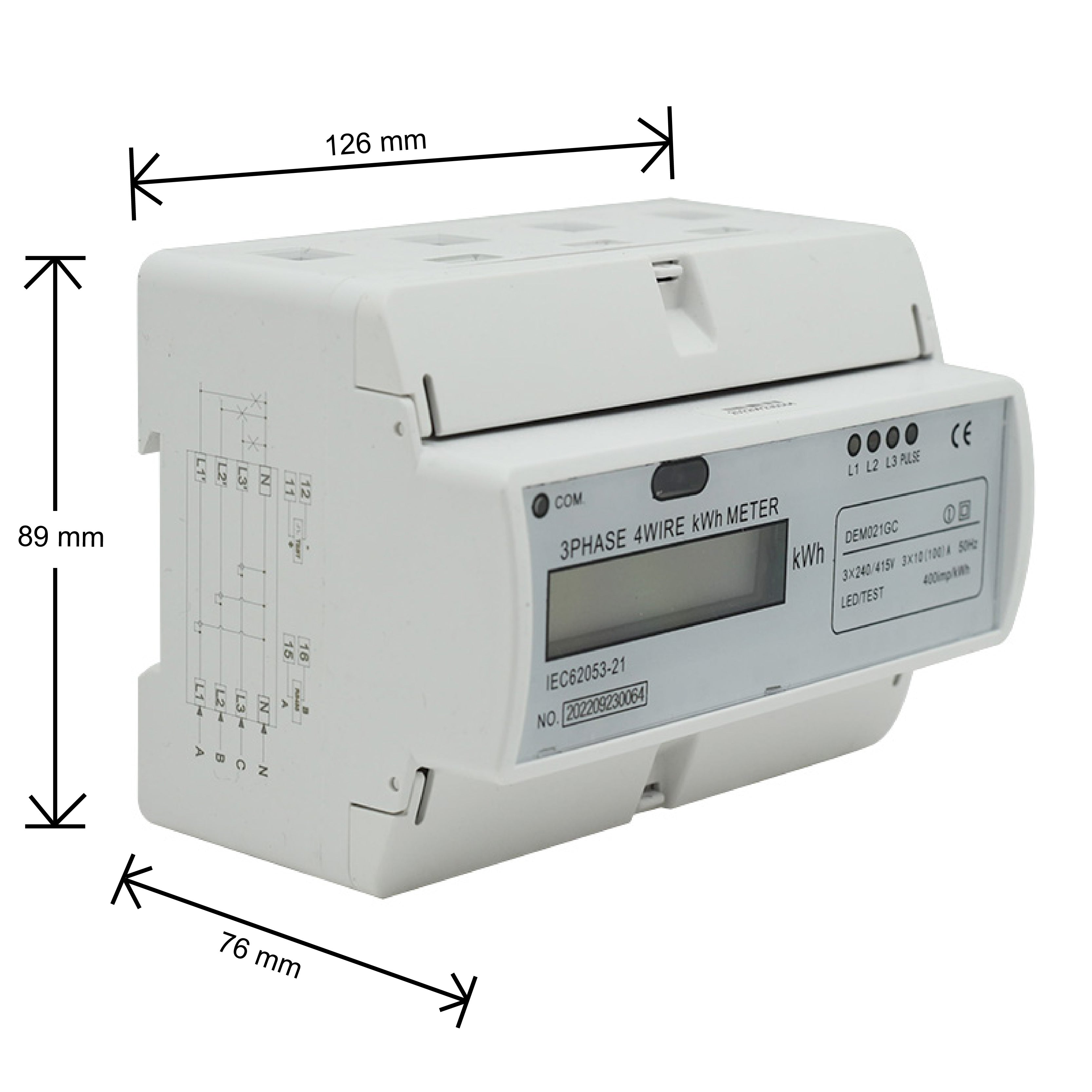 3 Phase 4 Wire 100amp Din Rail Kilowatt Hour Meter Digital  LCD