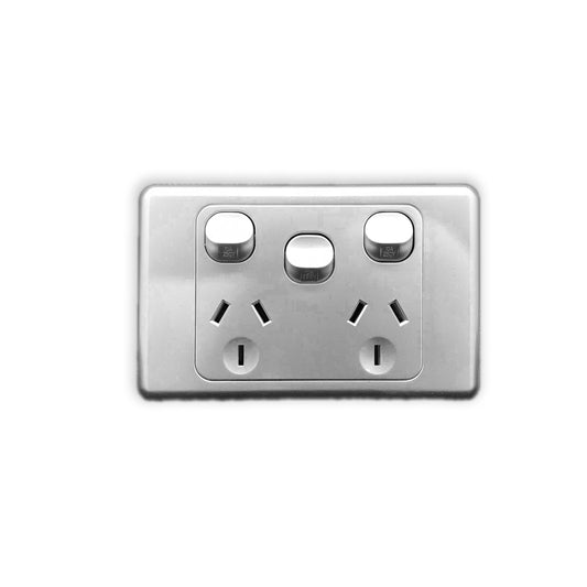 Double Power Point with Extra switch 10A colour Silver - AS316-S - Star Sparky Direct