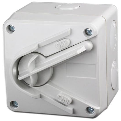 Lockable Mini Weather Protected Isolator Switch 1 Pole 20A -MUKF-1P20 - Star Sparky Direct