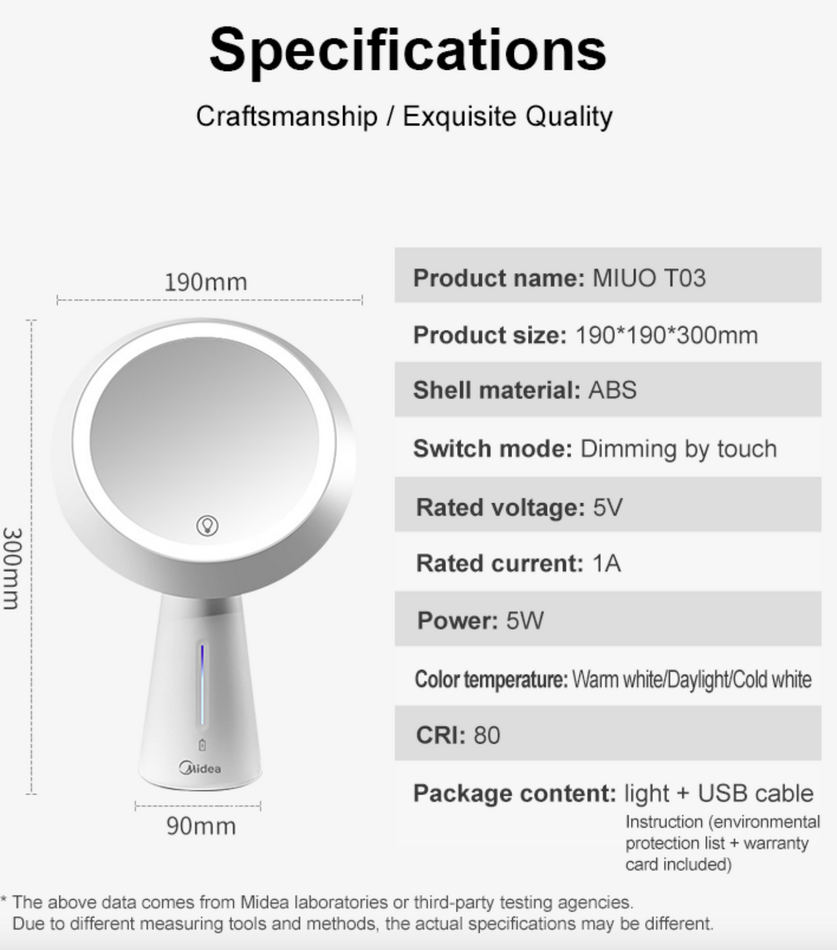 Midea LED Lighted Makeup Mirror - Smart Touch Screen Control