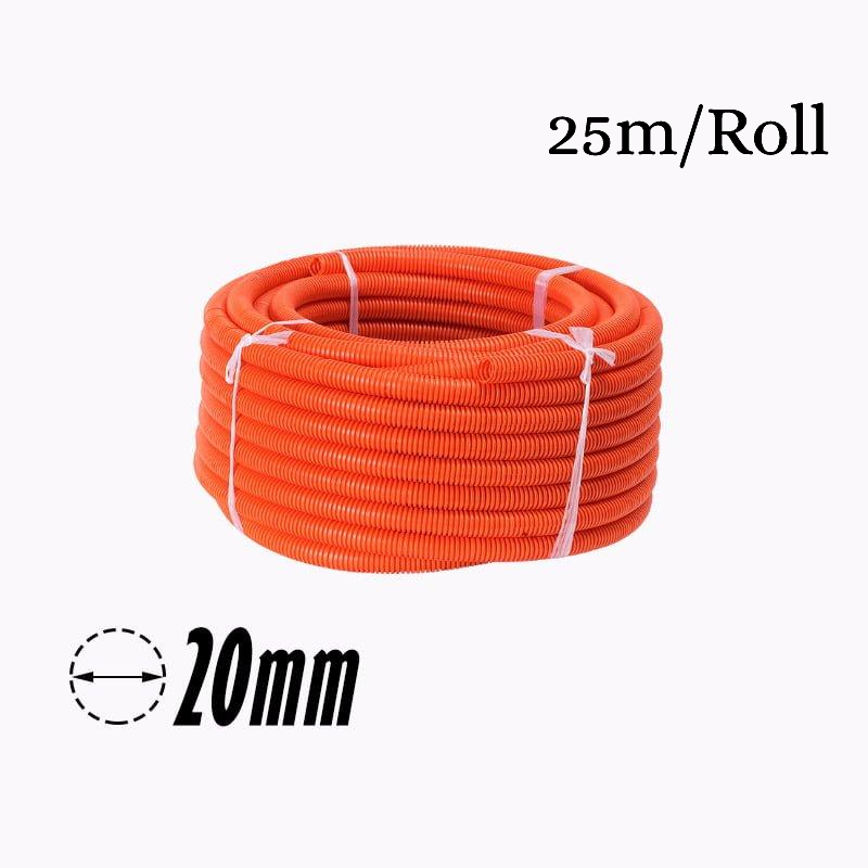 20mm PVC Corrugated Conduit Duct Heavy Duct Orange UV - 25mtr/Roll