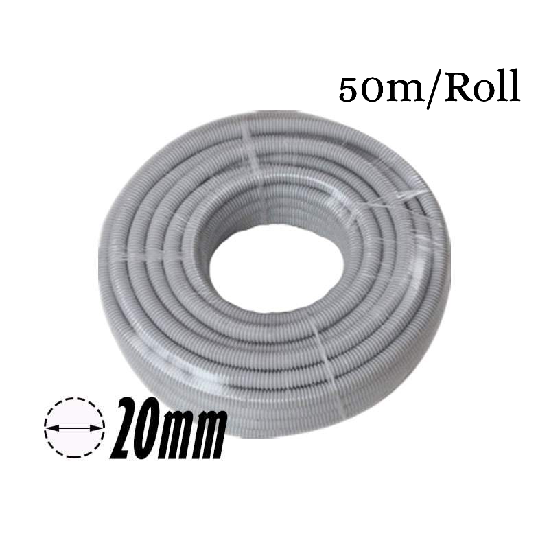 20mm PVC Corrugated Conduit Duct Medium Duct  Grey UV - 50mtr/Roll