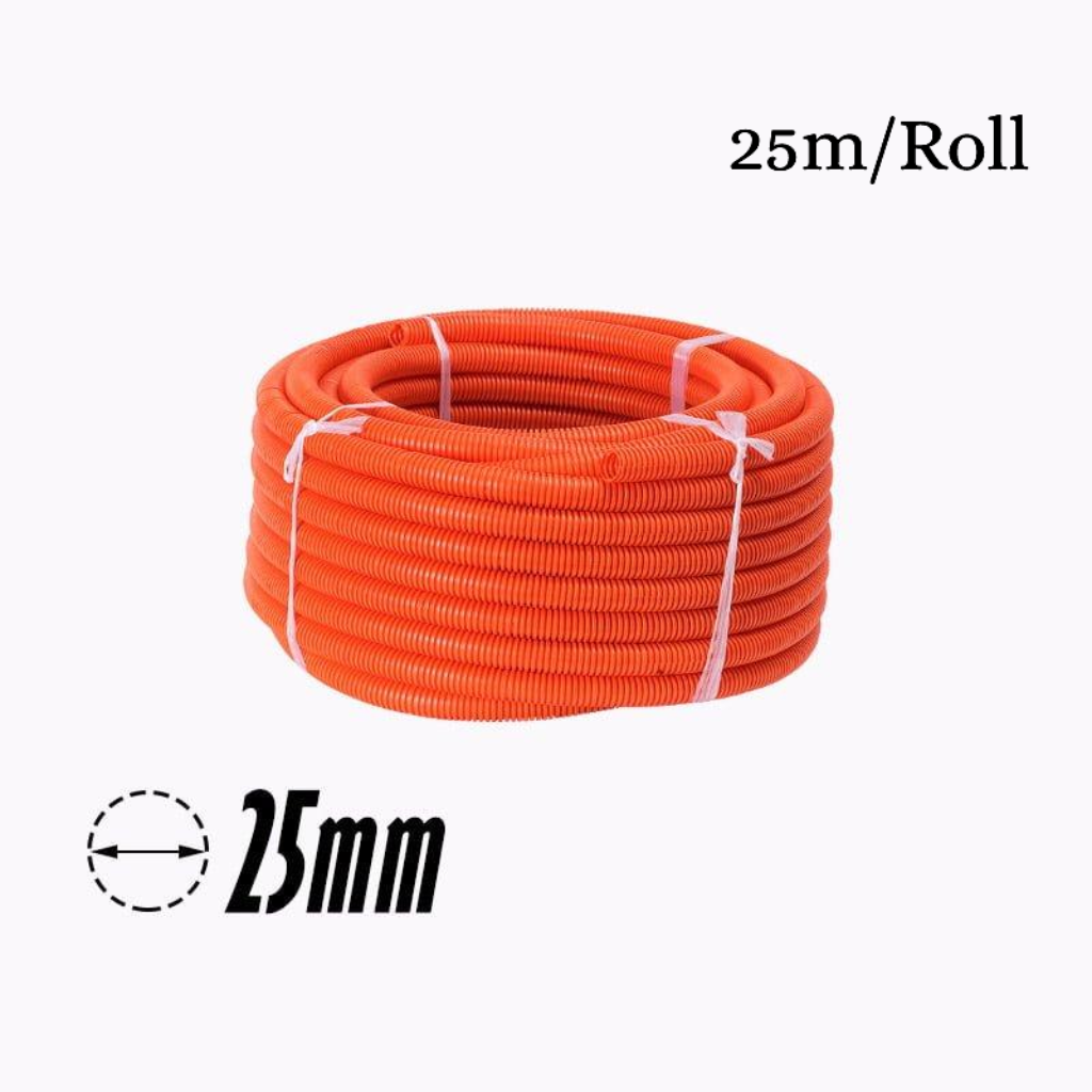 25mm PVC Corrugated Conduit Duct Heavy Duct Orange UV - 25mtr/Roll