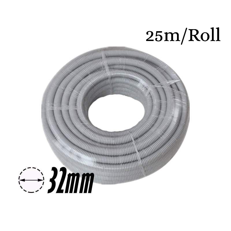32mm PVC Corrugated Conduit Duct Medium Duct Grey - 25mtr/Roll