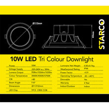 Load image into Gallery viewer, STARCO Lighting LED 10W Tri Colour Dimmable Downlight